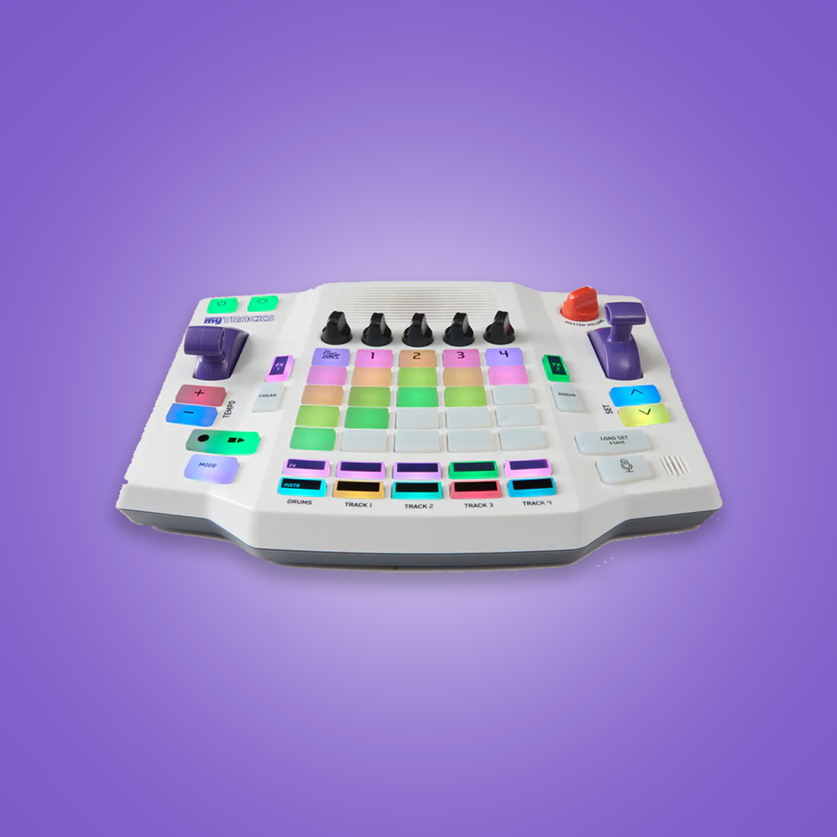 Colorful electronic music controller on a purple background
